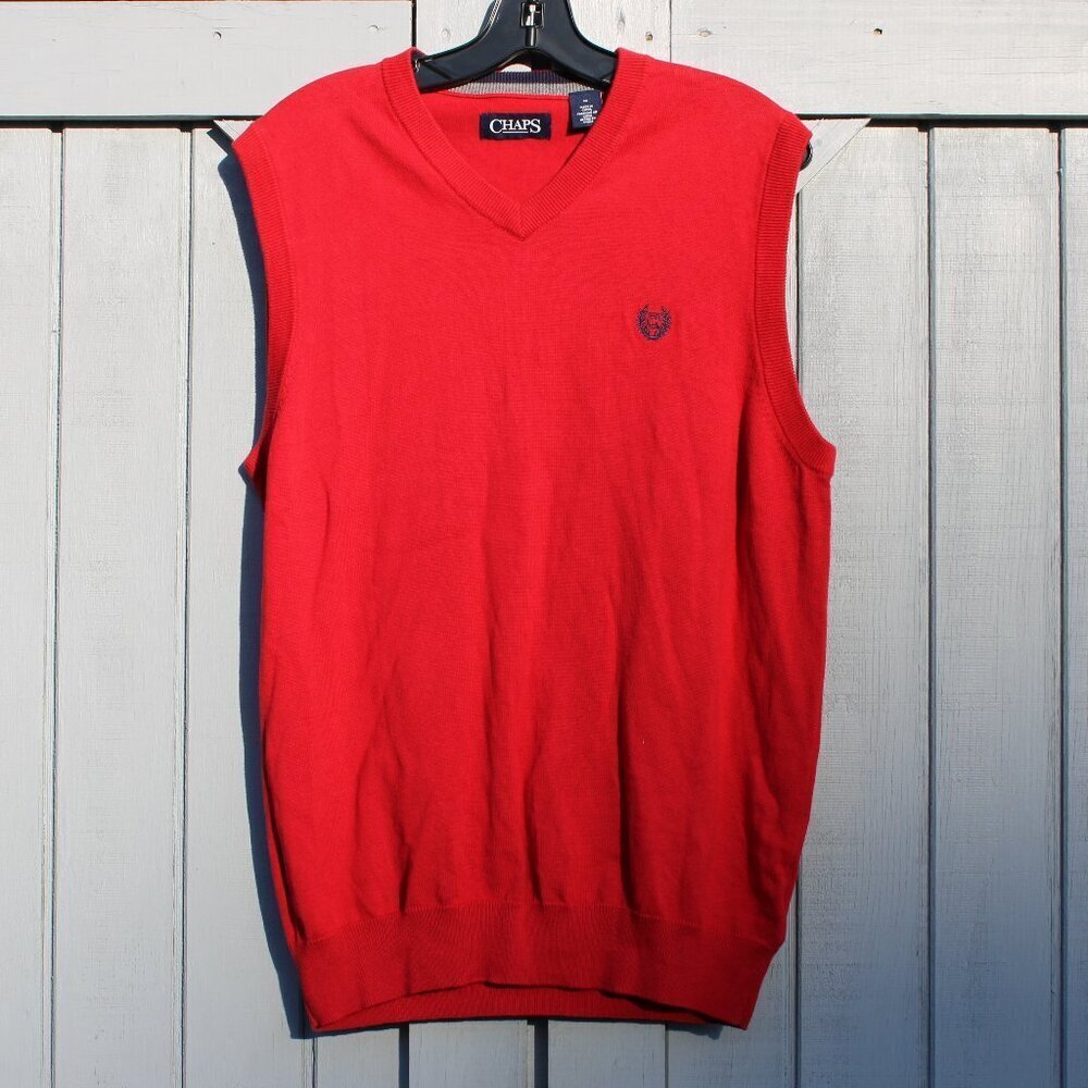 Chaps Men's Red V-Neck Sweater Vest - Size M - Classic Layering Piece